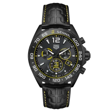 Montre TAG Heuer Formula 1 x Senna Chronographe quartz cadran gris bracelet cuir noir 43 mm CAZ101AJ.FC6487