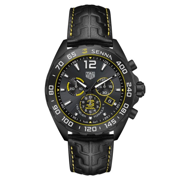 Montre TAG Heuer Formula 1 x Senna Chronographe quartz cadran gris bracelet cuir noir 43 mm CAZ101AJ.FC6487