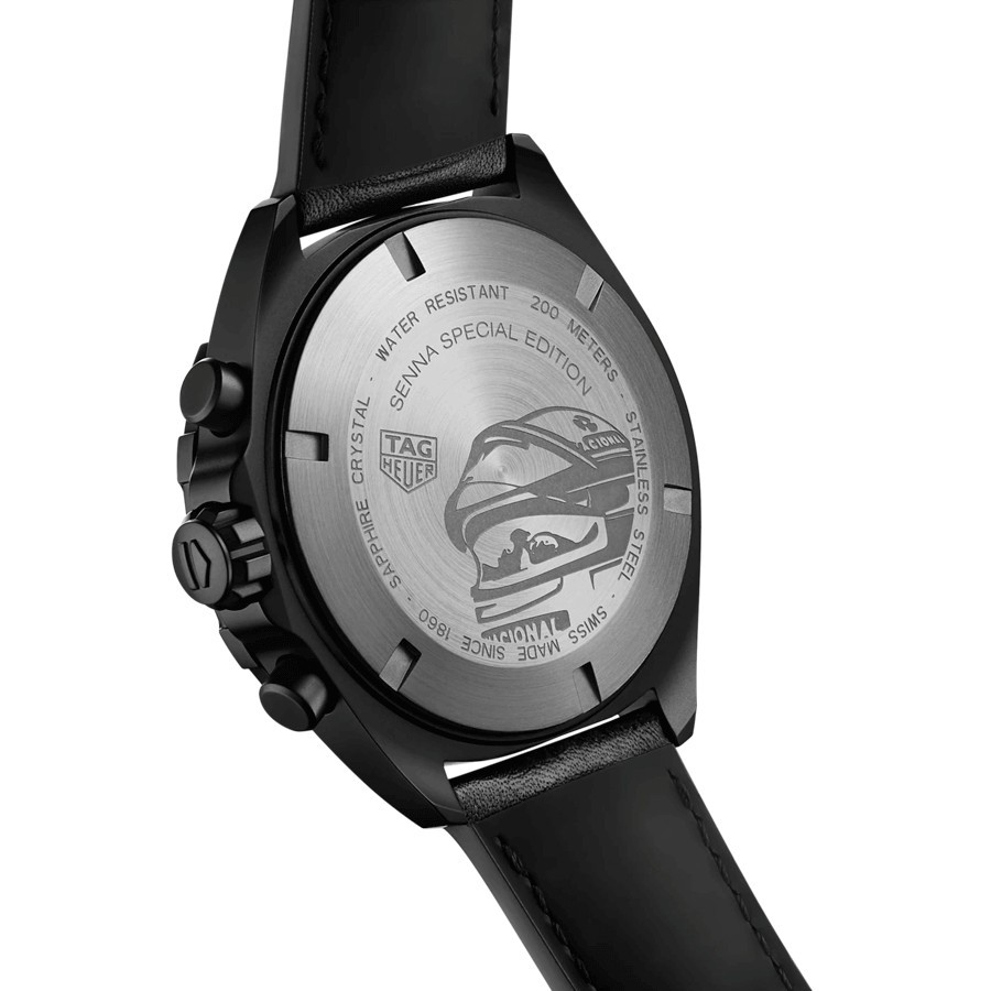 TAG Heuer Formula 1 x Senna Chronograph quartz watch grey dial black leather strap 43 mm CAZ101AJ.FC6487