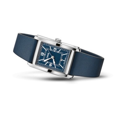 Montre Oris Rectangular automatique cadran bleu bracelet cuir 25.50 x 38.00 mm