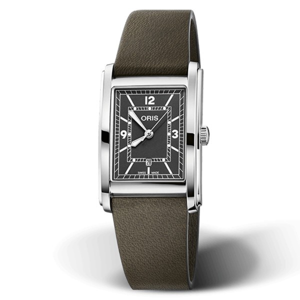 Montre Oris Rectangular automatique cadran vert bracelet cuir 25.50 x 38.00 mm