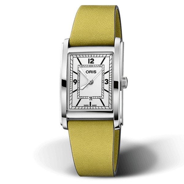 Montre Oris Rectangular automatique cadran blanc bracelet cuir 25.50 x 38.00 mm