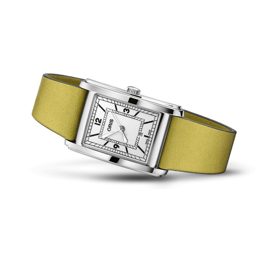 Oris Rectangular automatic watch white dial leather strap 25.50 x 38.00 mm