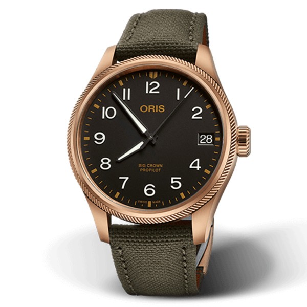 Montre Oris Big Crown ProPilot Big Date Bronze automatique cadran noir bracelet tissu 41 mm