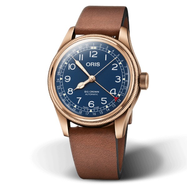 Oris Big Crown Bronze Pointer Date Automatic watch blue dial leather strap 40 mm