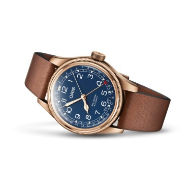 Montre Oris Big Crown Bronze Pointer Date Automatique cadran bleu bracelet cuir 40 mm