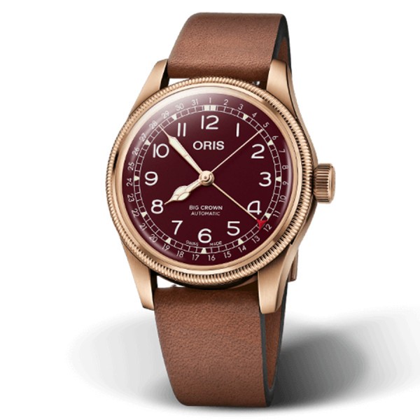 Oris Big Crown Bronze Pointer Date Automatic watch red dial leather strap 40 mm