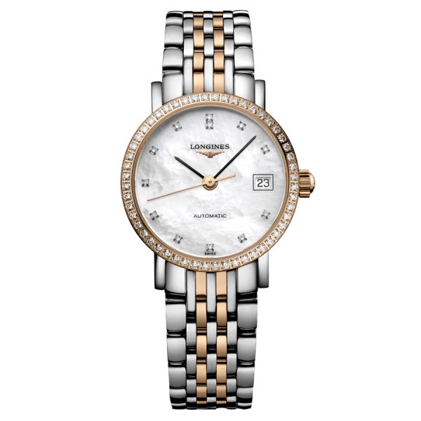 Longines Elegant Collection automatic watch bezel set with white mother-of-pearl 25.5 mm L4.309.5.88.7