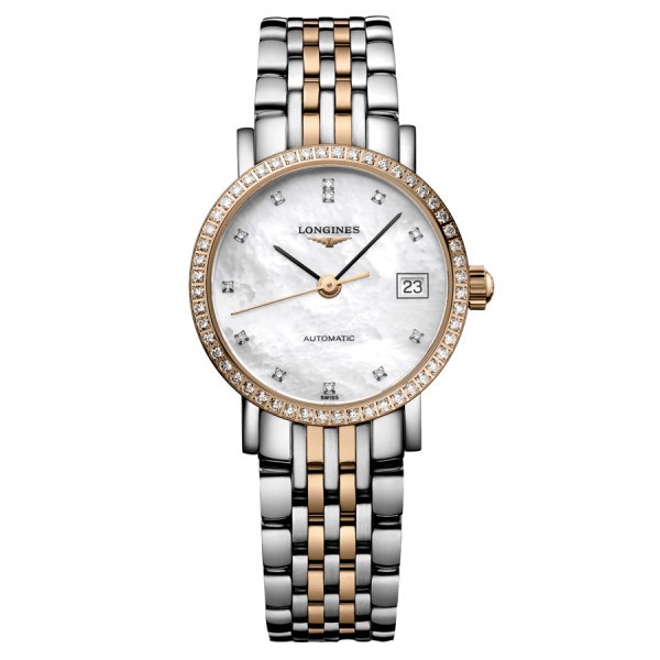 Montre Longines Elegant Collection automatique lunette sertie cadran nacre blanche 25,5 mm L4.309.5.88.7