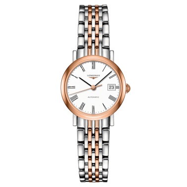 Montre Longines Elegant Collection automatique cadran blanc bracelet acier et or rose 25,5 mm L4.309.5.11.7