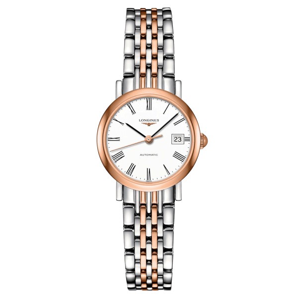 Longines Elegant Collection automatic watch white dial steel and rose gold bracelet 25,5 mm L4.309.5.11.7