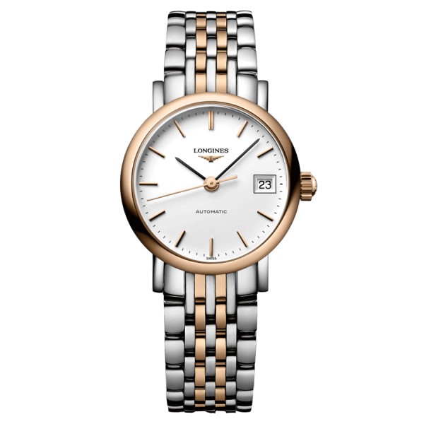 Longines Elegant Collection automatic watch with baton markers white dial steel and rose gold bracelet 25,5 mm L4.309.5.12.7