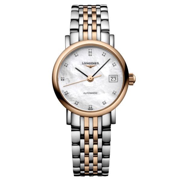 Montre Longines Elegant Collection automatique index diamants cadran nacre blanche 25,5 mm L4.309.5.87.7