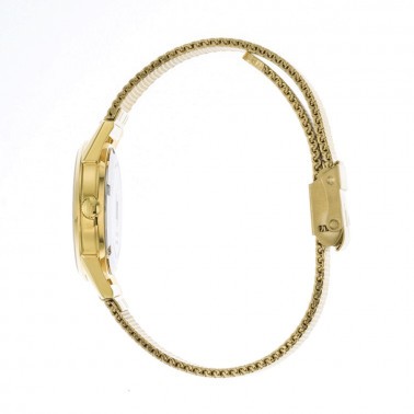 Montre Lip Himalaya quartz PVD or jaune cadran blanc argenté bracelet acier en mailles milanaises doré 29 mm