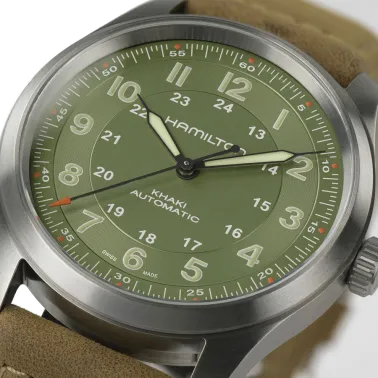 Hamilton Khaki Field Titanium automatic watch green dial green leather strap 38 mm H70205860