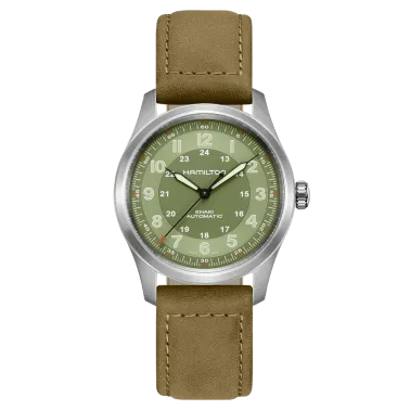 Hamilton Khaki Field Titanium automatic watch green dial green leather strap 38 mm H70205860