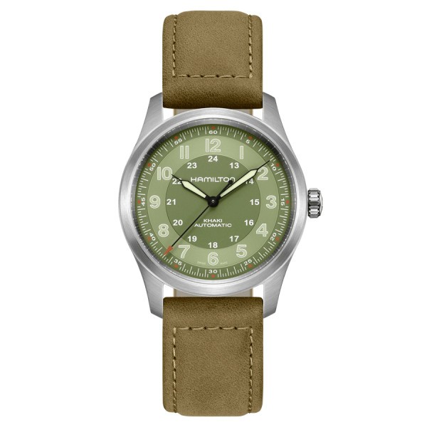 Hamilton Khaki Field Titanium automatic watch green dial green leather strap 38 mm H70205860