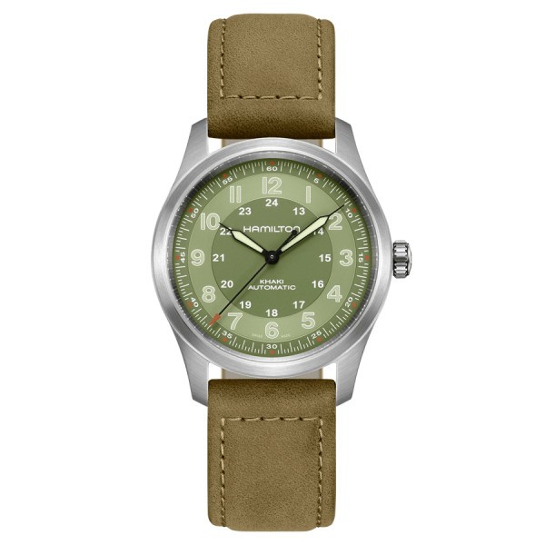 Montre Hamilton Khaki Fiel Titanium automatique cadran vert bracelet cuir vert 38 mm H70205860