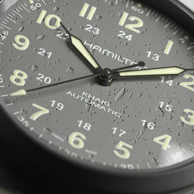 Hamilton Khaki Field Titanium PVD black automatic watch grey dial grey leather strap 38 mm H70215880