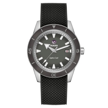 Montre Rado Captain Cook Pochette de Voyage automatique cadran gris bracelet cuir marron 42 mm