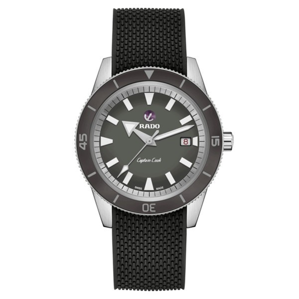 Montre Rado Captain Cook Pochette de Voyage automatique cadran gris bracelet cuir marron 42 mm