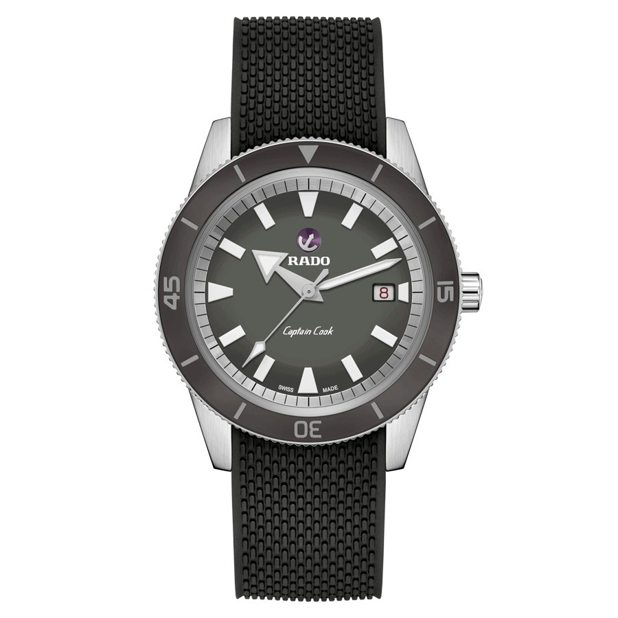 Montre Rado Captain Cook Pochette de Voyage automatique cadran gris bracelet cuir marron 42 mm