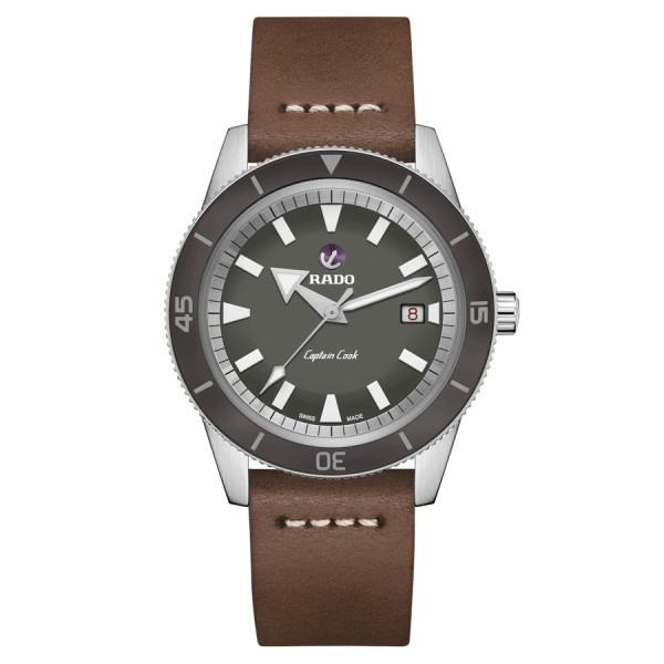 Rado Captain Cook Automatic Travel Pouch watch grey dial brown leather strap 42 mm R32505019