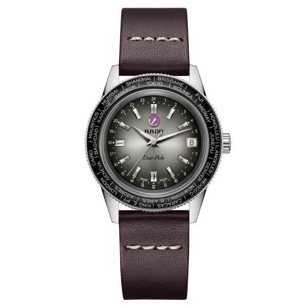 Rado Captain Cook Over-Pole mechanical watch black dial brown leather strap 37 mm R32116158