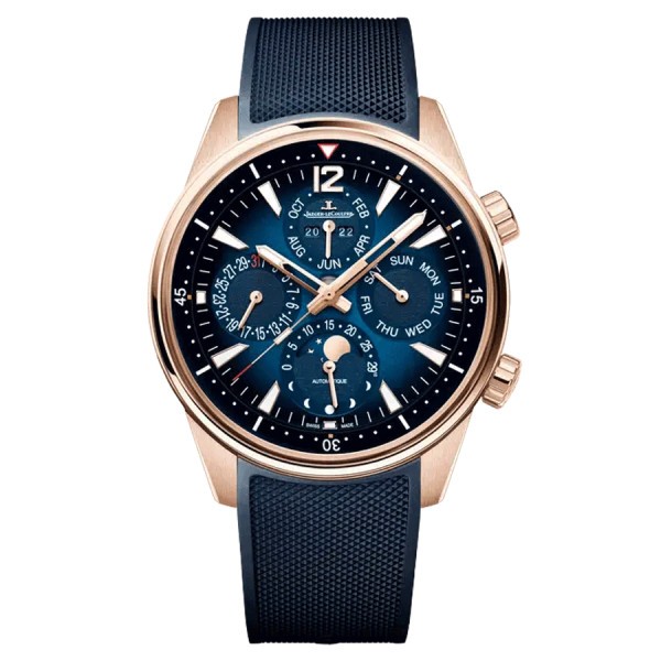 Jaeger-LeCoultre Polaris Perpetual Calendar automatic rose gold watch blue dial blue rubber strap 42 mm Q9082680