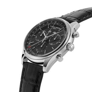 Frédérique Constant Classics Quartz Chronograph Triple calendar watch black dial leather strap 40 mm