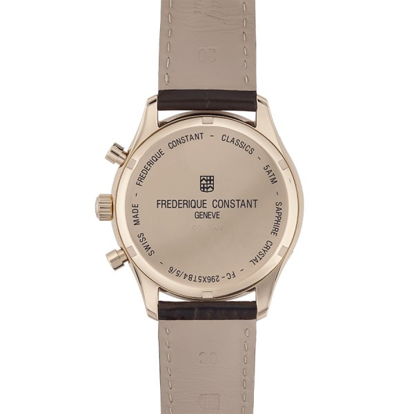 Frédérique Constant Classics Quartz Chronograph Triple calendar watch PVD pink gold dial white leather strap 40 mm