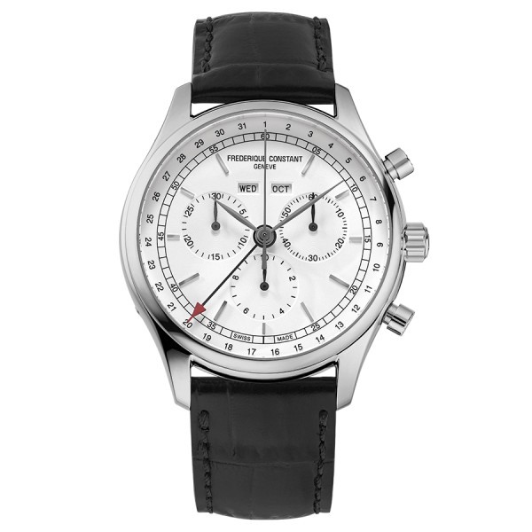 Montre Frédérique Constant Classics Quartz Chronographe Triple calendrier cadran blanc bracelet cuir 40 mm