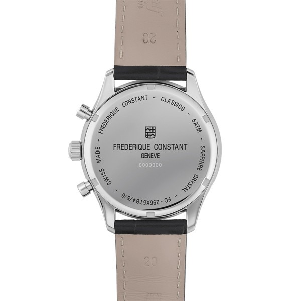 Montre Frédérique Constant Classics Quartz Chronographe Triple calendrier cadran blanc bracelet cuir 40 mm
