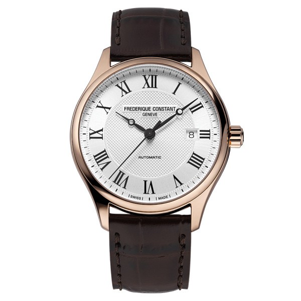 Montre Frédérique Constant Classics Index Automatic PVD or rose cadran blanc bracelet cuir 40 mm