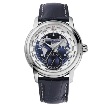 Frédérique Constant Classics Worldtimer Manufacture Automatic watch blue dial leather strap 42 mm
