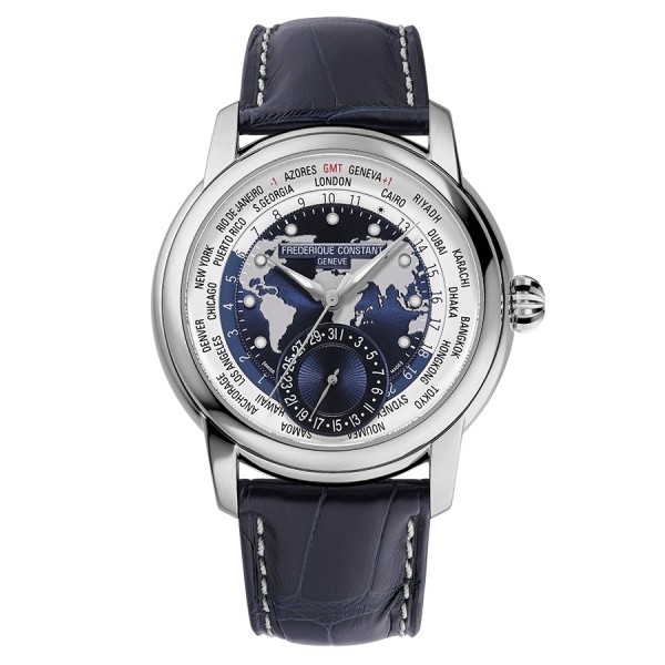 Frédérique Constant Classics Worldtimer Manufacture Automatic watch blue dial leather strap 42 mm