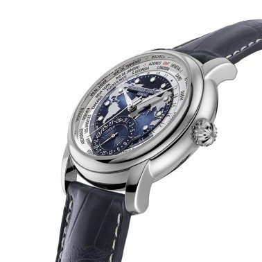 Frédérique Constant Classics Worldtimer Manufacture Automatic watch blue dial leather strap 42 mm