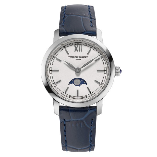 Frédérique Constant Slimline Ladies Moonphase quartz watch silver dial leather strap 30 mm