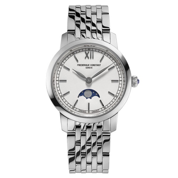 Frédérique Constant Slimline Ladies Moonphase quartz watch silver dial steel bracelet 30 mm