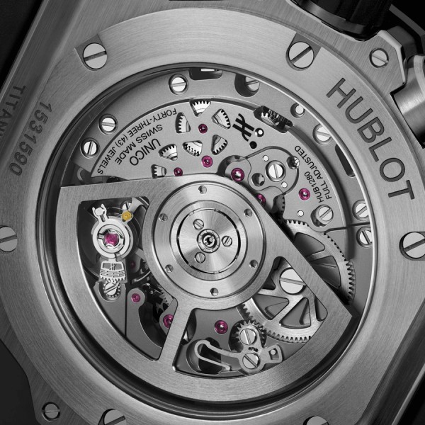 Montre Hublot Big Bang Unico Titanium automatique cadran squelette bracelet caoutchouc noir 44 mm 421.NX.1170.RX