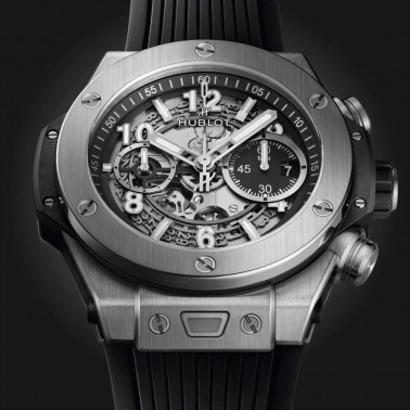 Montre Hublot Big Bang Unico Titanium automatique cadran squelette bracelet caoutchouc noir 44 mm 421.NX.1170.RX