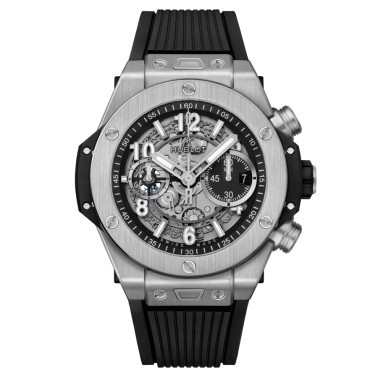 Montre Hublot Big Bang Unico Titanium automatique cadran squelette bracelet caoutchouc noir 44 mm