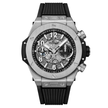 Montre Hublot Big Bang Unico Titanium automatique cadran squelette bracelet caoutchouc noir 44 mm