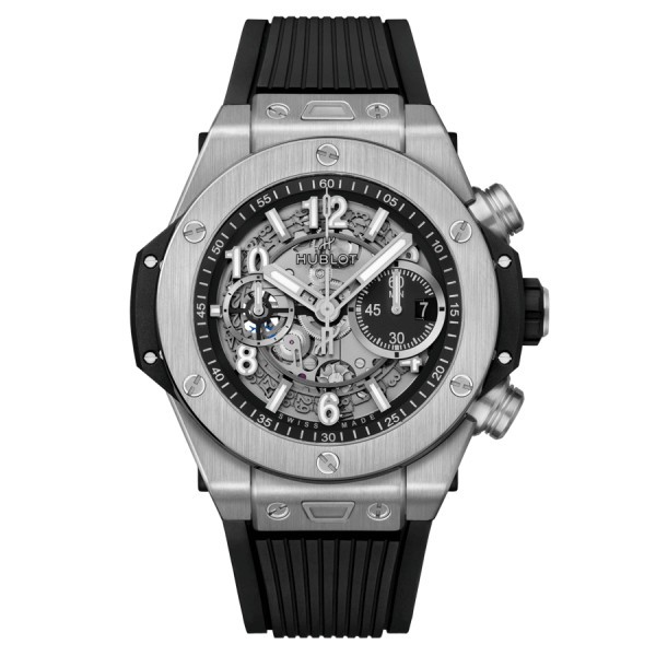 Montre Hublot Big Bang Unico Titanium automatique cadran squelette bracelet caoutchouc noir 44 mm