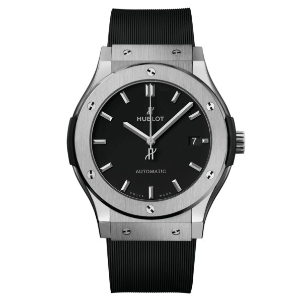 Hublot Classic Fusion Titanium automatic watch black dial black rubber strap 45 mm 511.NX.1171.RX