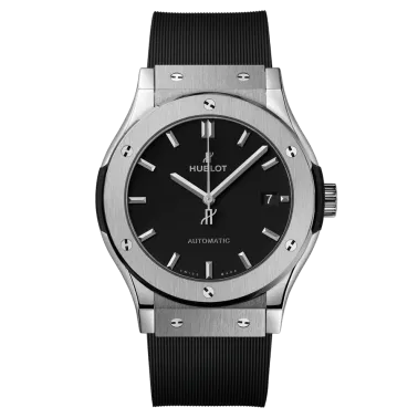 Montre Hublot Classic Fusion Titanium automatique cadran noir bracelet caoutchouc noir 42 mm 542.NX.1171.RX