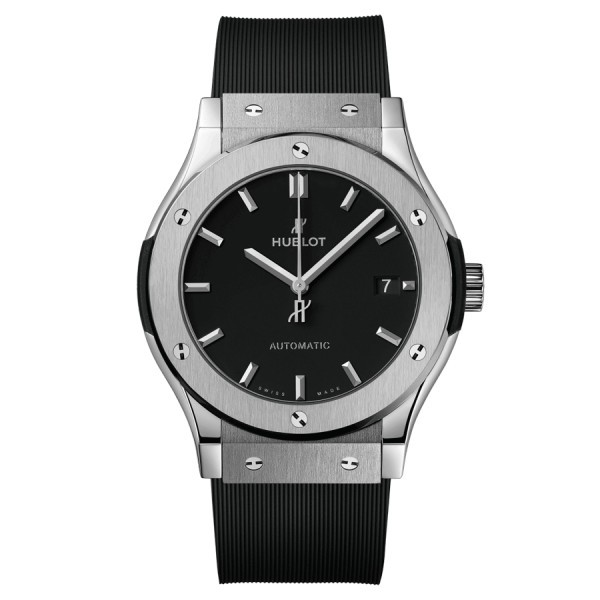 Hublot Classic Fusion Titanium automatic watch black dial black rubber strap 42 mm 542.NX.1171.RX
