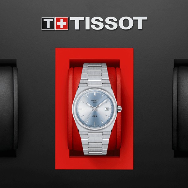 Montre Tissot T-Classic PRX quartz cadran bleu clair bracelet acier 35 mm T137.210.11.351.00