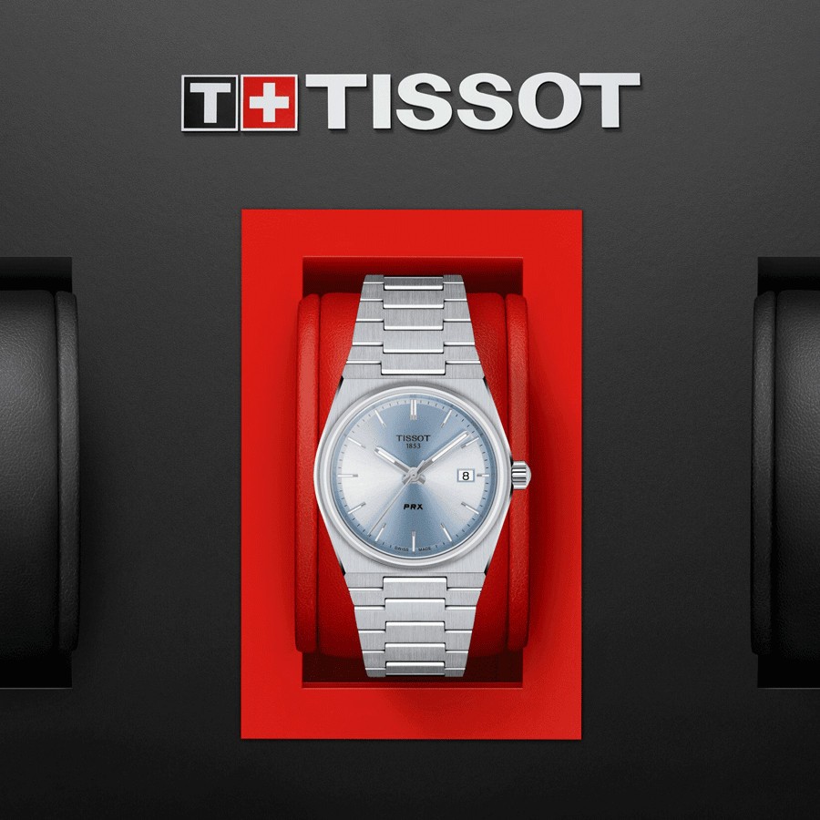 Montre Tissot T-Classic PRX quartz cadran bleu clair bracelet acier 35 mm T137.210.11.351.00