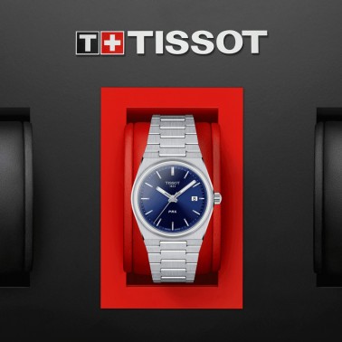 Tissot T-Classic PRX quartz watch blue dial steel bracelet 35 mm